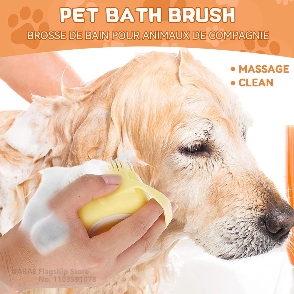 Dog Bath Brush: Shampoo Dispenser & Massager