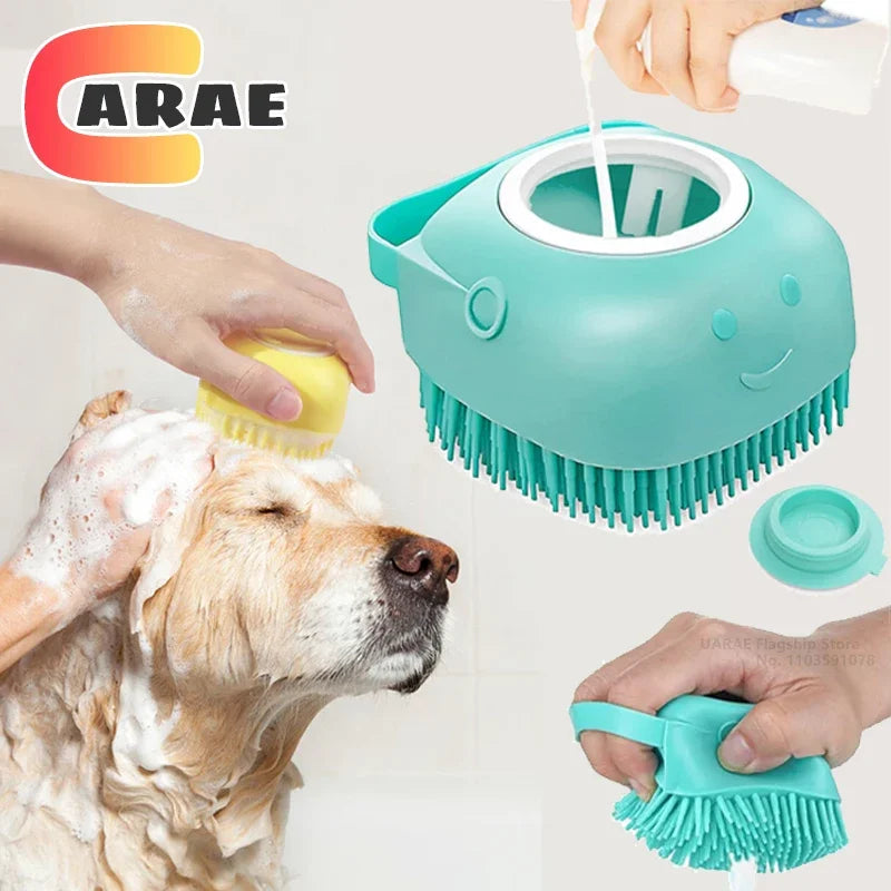 Dog Bath Brush: Shampoo Dispenser & Massager